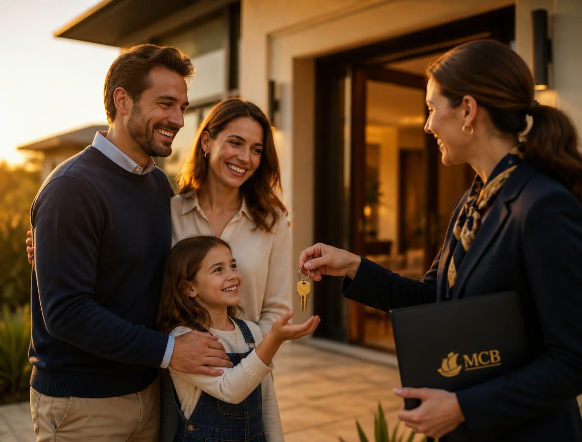 Famille recevant les clés de sa maison financée par Scotia Loan